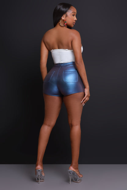 Chill Factor High Waist Metallic Shorts - Dark Blue