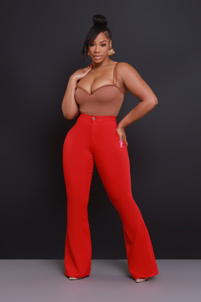 Fit & Flare Super Stretchy High Rise Jeans - Red