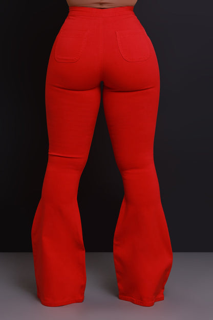 Fit & Flare Super Stretchy High Rise Jeans - Red