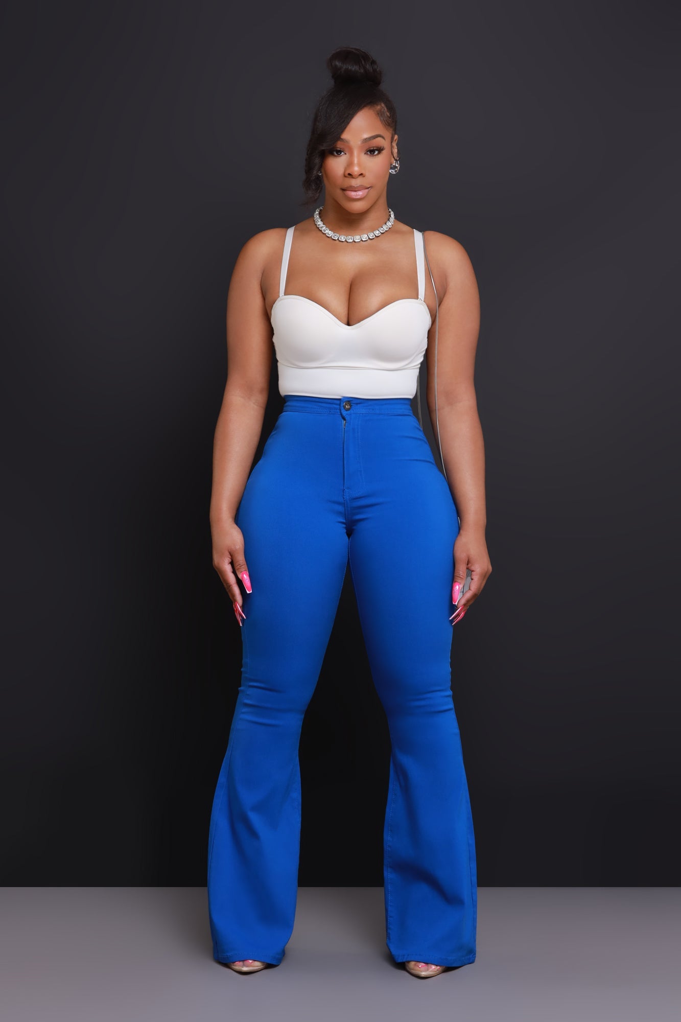 Fit & Flare Super Stretchy High Rise Jeans - Royal Blue