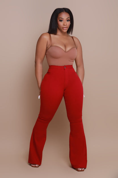 Fit & Flare Super Stretchy High Rise Jeans - Burgundy