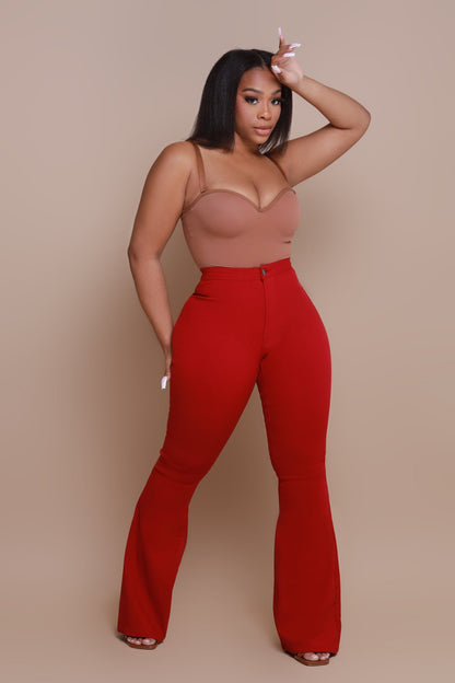 Fit & Flare Super Stretchy High Rise Jeans - Burgundy