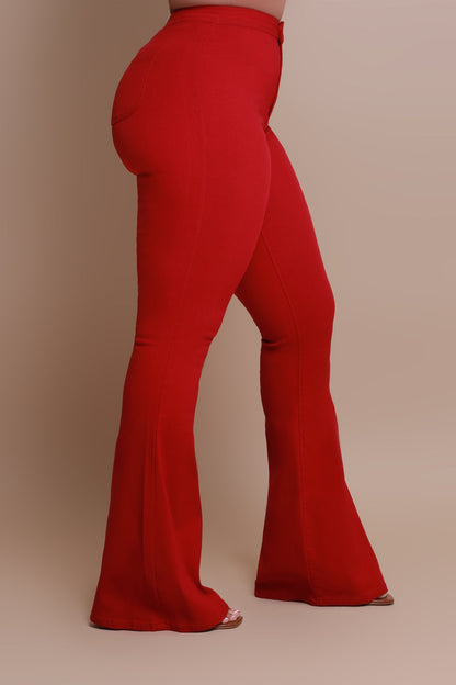 Fit & Flare Super Stretchy High Rise Jeans - Burgundy
