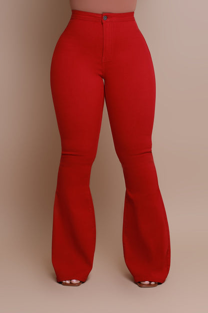 Fit & Flare Super Stretchy High Rise Jeans - Burgundy