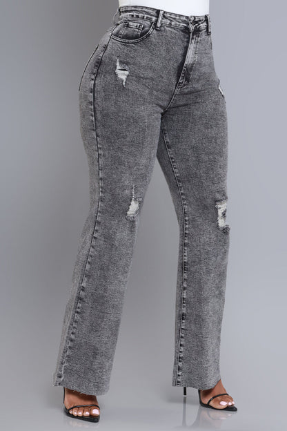 RWD RAW 400 High Rise Jeans - Grey Distressed Wide Leg
