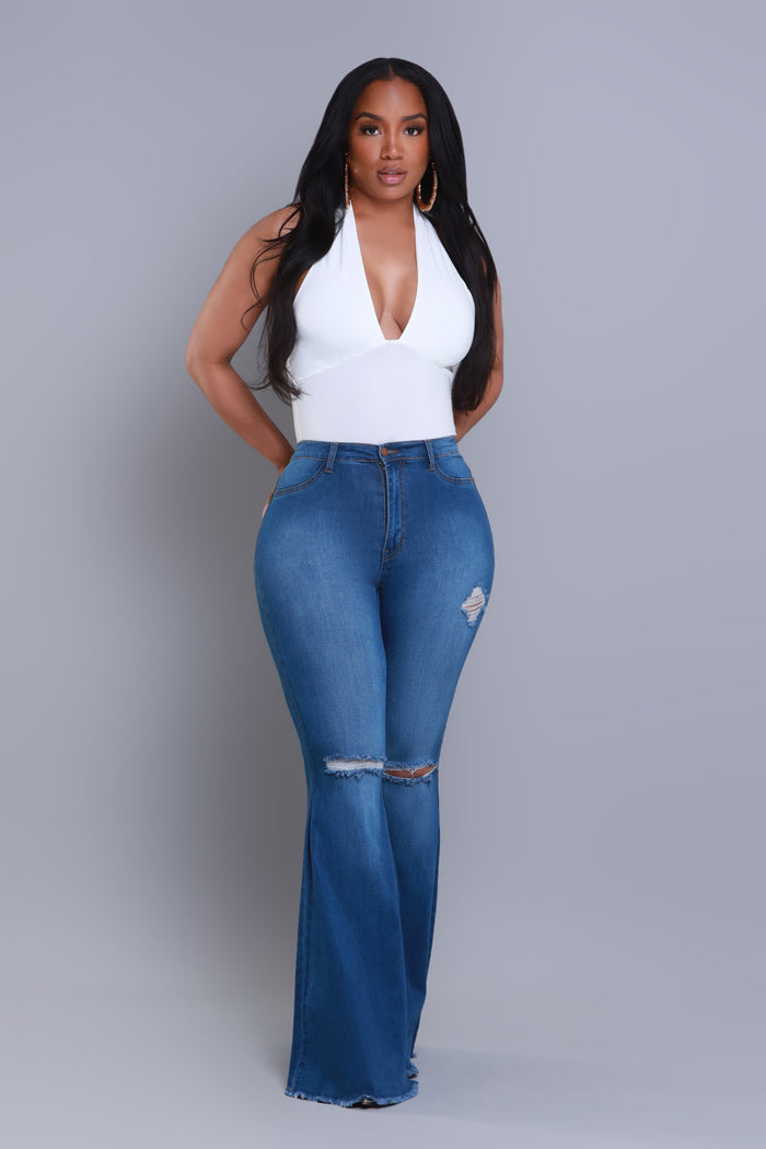 Frontline High Rise Frayed Bell Bottom Jeans - Mid Wash