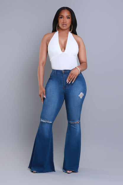 Frontline High Rise Frayed Bell Bottom Jeans - Mid Wash