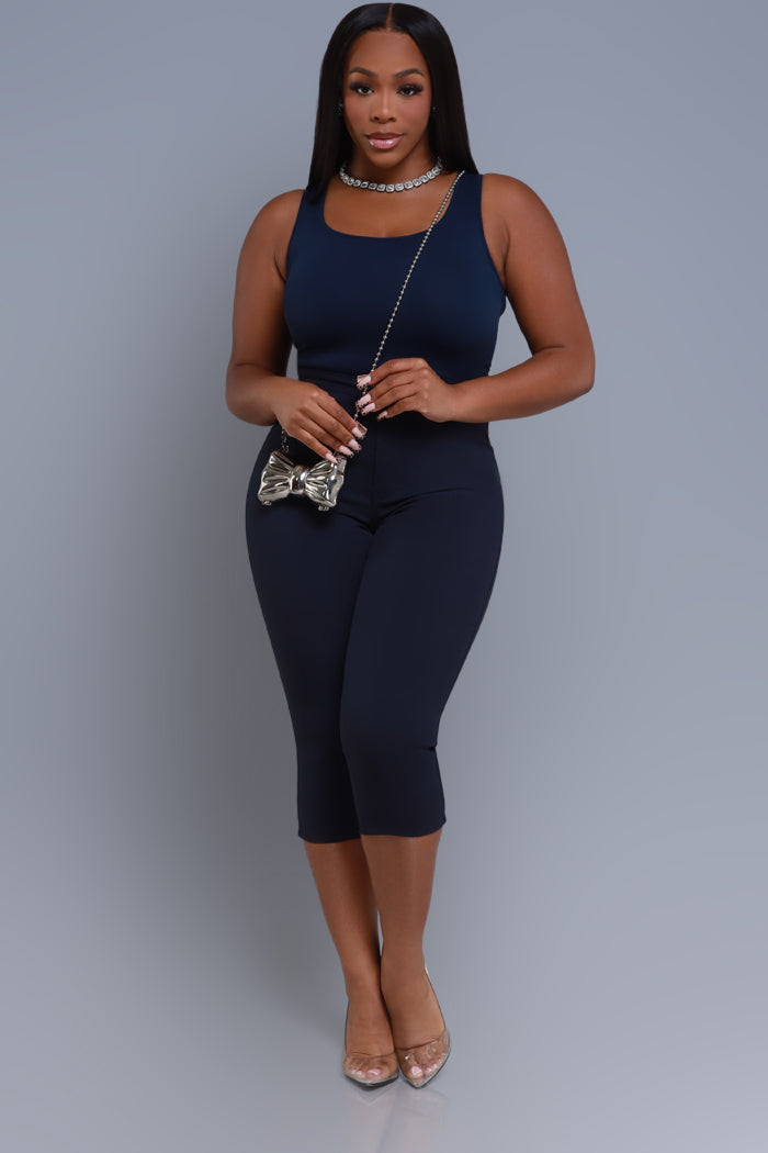 Super Swank High Rise Stretchy Capri Pants - Navy Blue