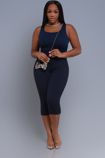 Super Swank High Rise Stretchy Capri Pants - Navy Blue