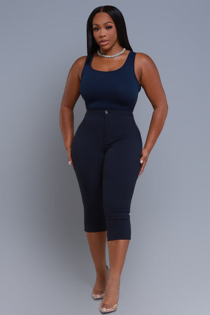 Super Swank High Rise Stretchy Capri Pants - Navy Blue