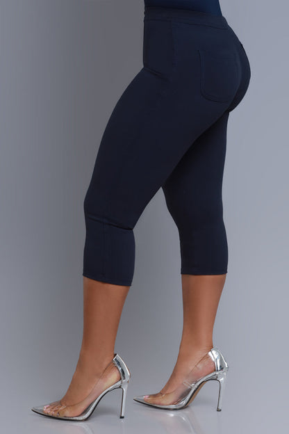 Super Swank High Rise Stretchy Capri Pants - Navy Blue