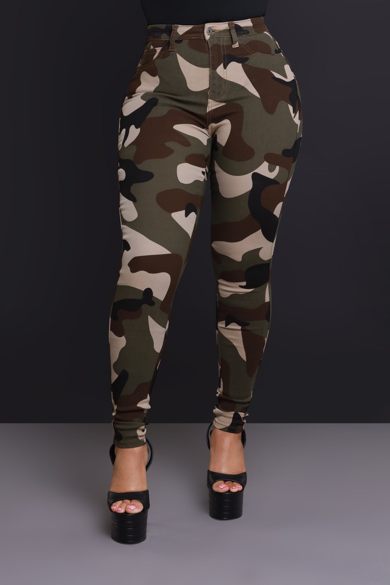 Drive Me Crazy High-Rise Camo Stretch Skinny Jeans - Olive Camouflage