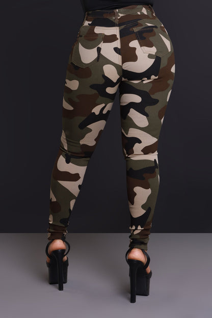 Drive Me Crazy High-Rise Camo Stretch Skinny Jeans - Olive Camouflage
