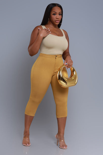 Super Swank High Rise Stretchy Capri Pants - Mustard