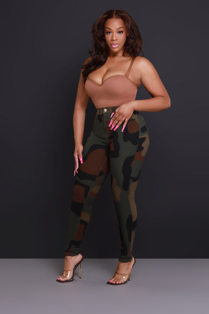 Drive Me Crazy High-Rise Camo Stretch Skinny Jeans - Abstract Camouflage