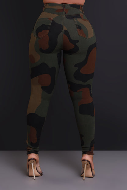 Drive Me Crazy High-Rise Camo Stretch Skinny Jeans - Abstract Camouflage