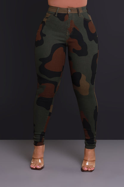 Drive Me Crazy High-Rise Camo Stretch Skinny Jeans - Abstract Camouflage