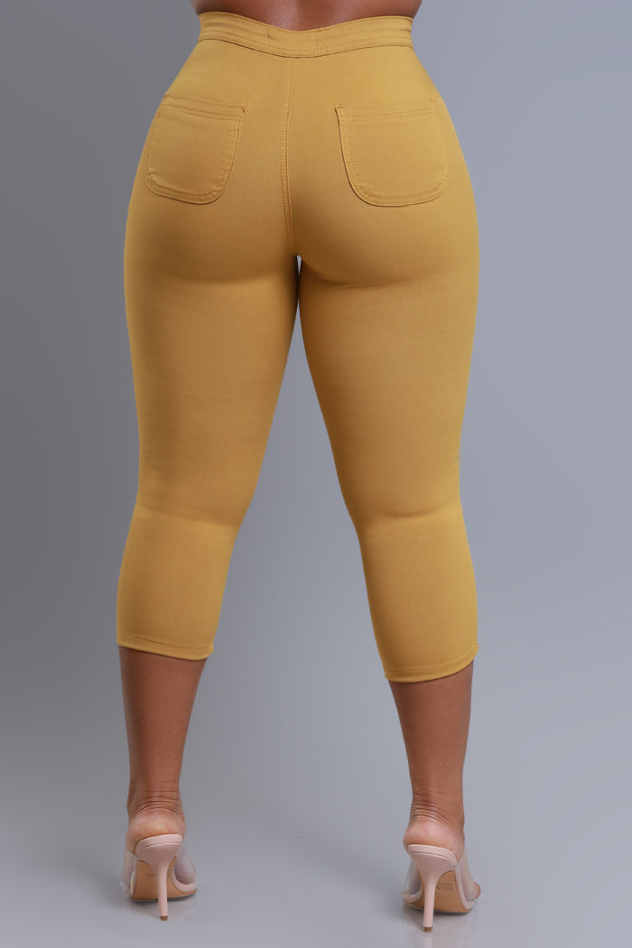 Super Swank High Rise Stretchy Capri Pants - Mustard