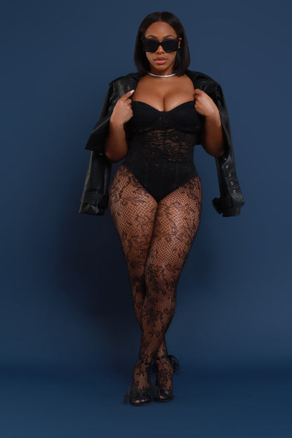 She Bad Lace Stockings - Black