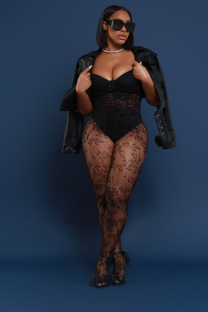 She Bad Lace Stockings - Black