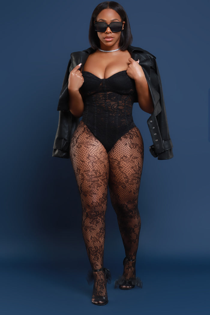 She Bad Lace Stockings - Black