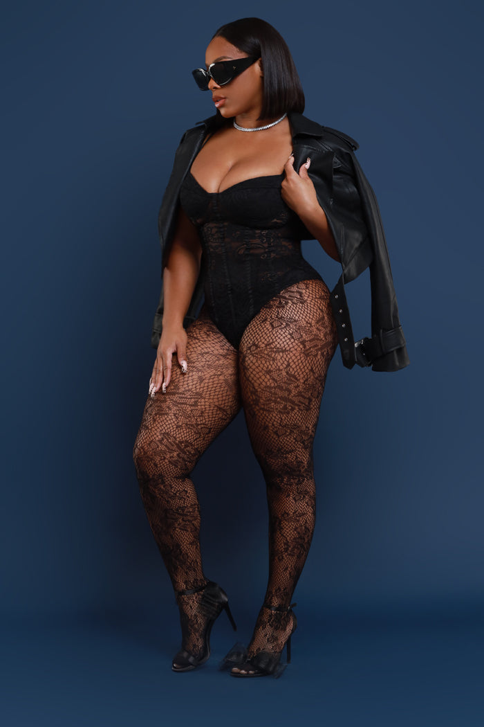 She Bad Lace Stockings - Black
