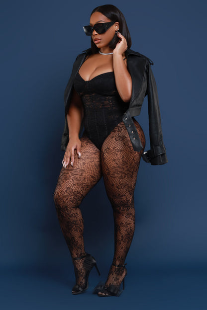 She Bad Lace Stockings - Black