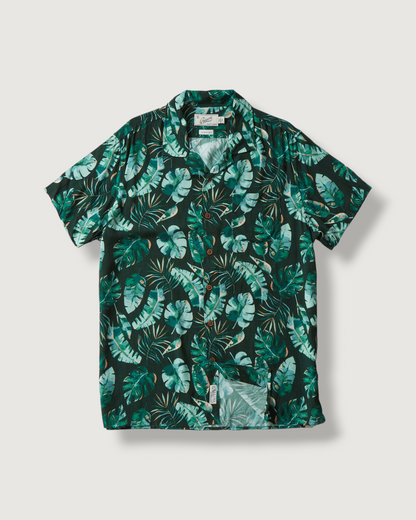 Vintage Hawaiian Camp Collar Shirt - Green Leaf