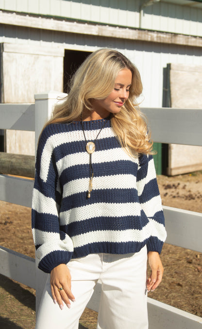 never gonna work striped sweater