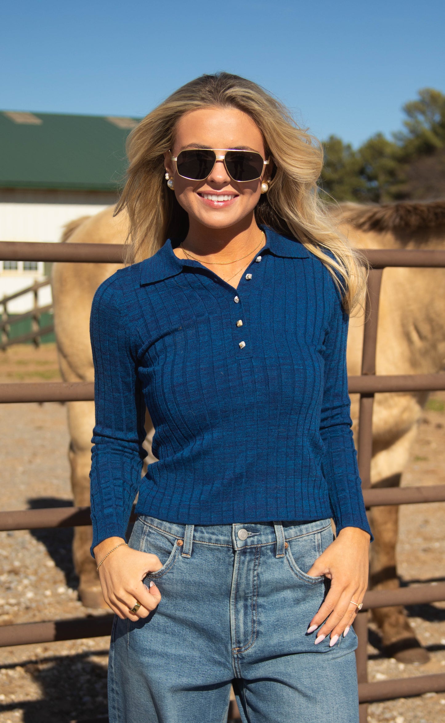 burning blue ribbed top