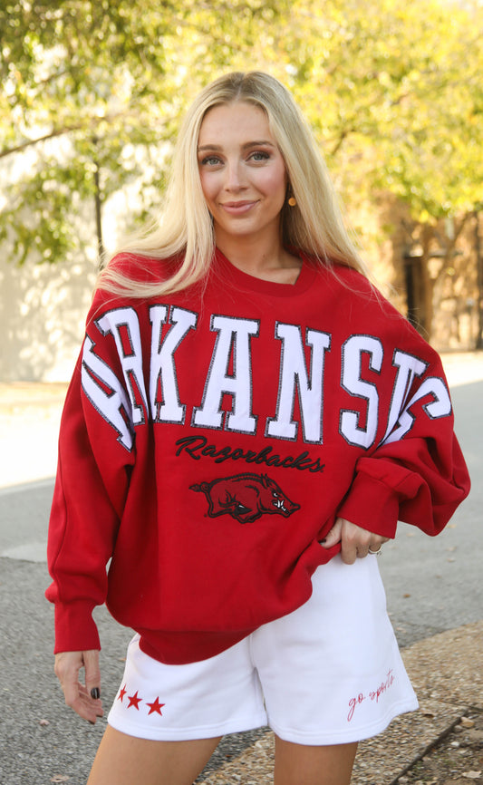 fan favorite arkansas razorbacks oversized sweatshirt - crimson