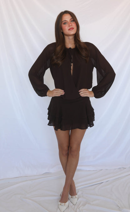 in my heart surplice drop waist mini dress