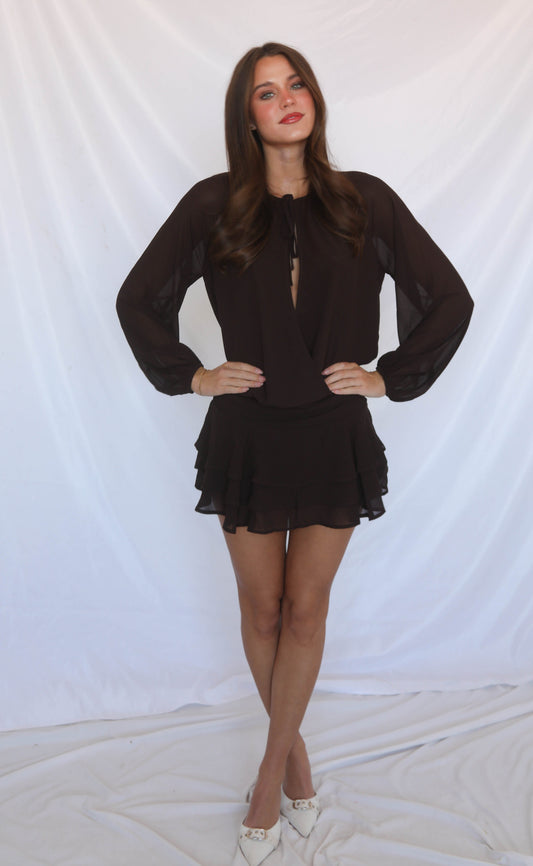 in my heart surplice drop waist mini dress
