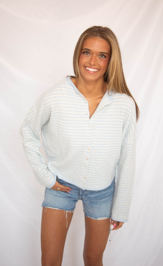 beat of your heart cardigan - light blue stripe