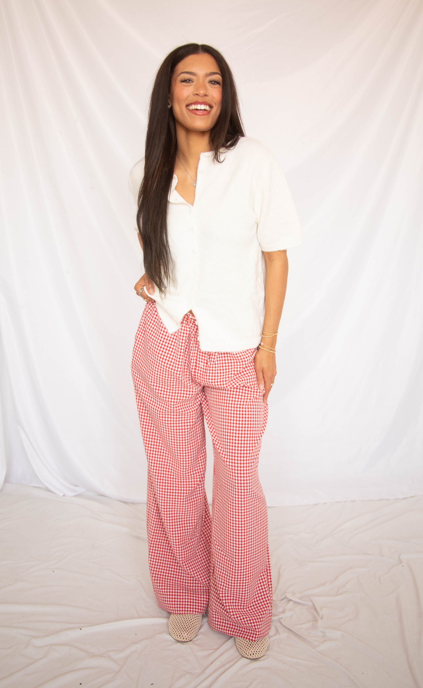 take it slow gingham pants - red