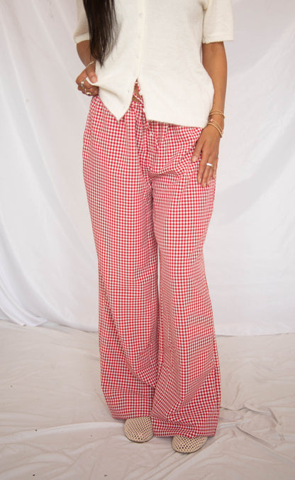 take it slow gingham pants - red