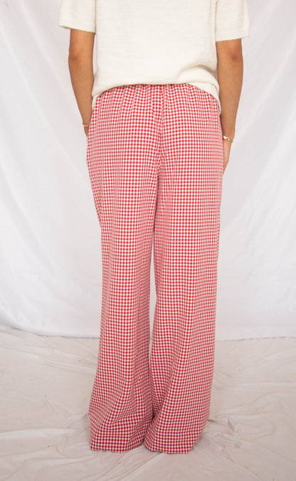 take it slow gingham pants - red