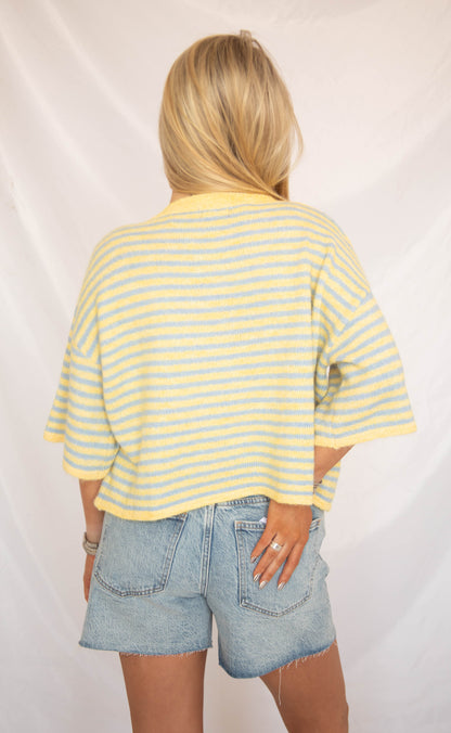 can't be without striped short sleeve cardigan - yellow blue