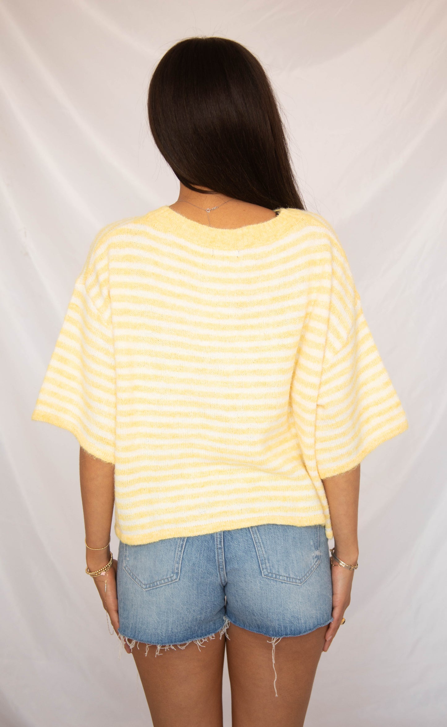 can't be without striped short sleeve cardigan - yellow