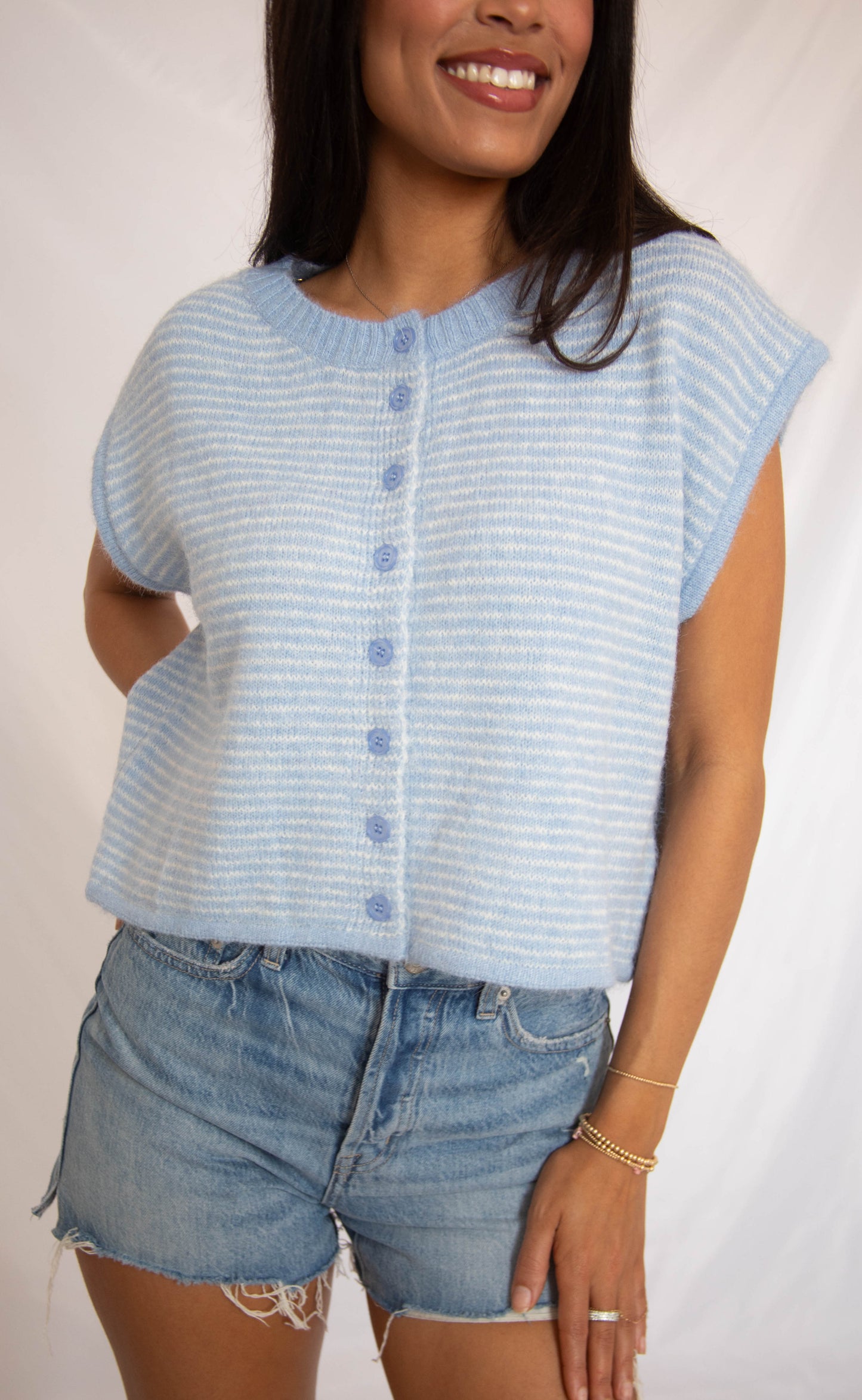 for my whole life sleeveless cardigan - blue