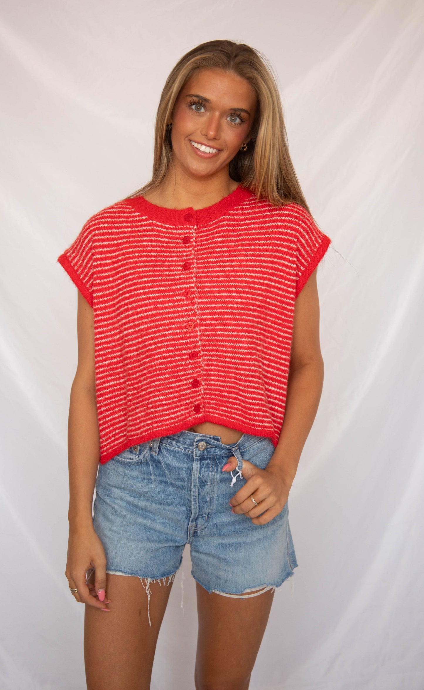 for my whole life sleeveless cardigan - red