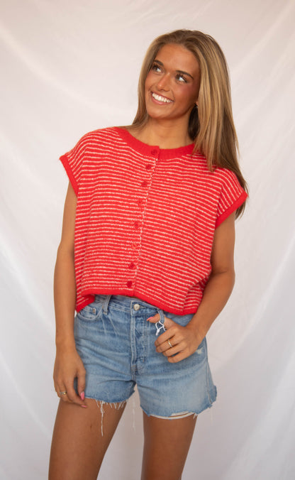 for my whole life sleeveless cardigan - red