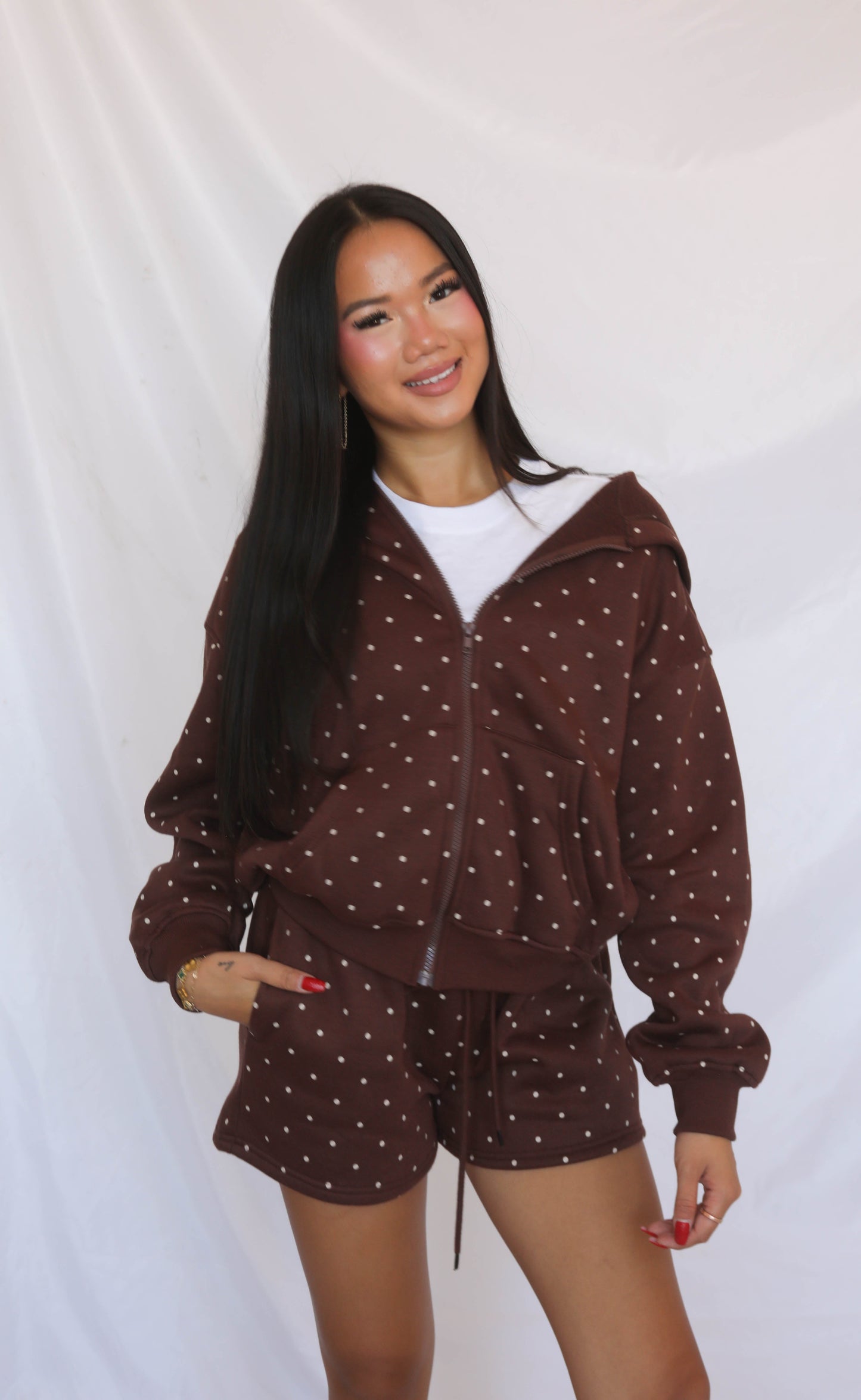 mocha polka dot set