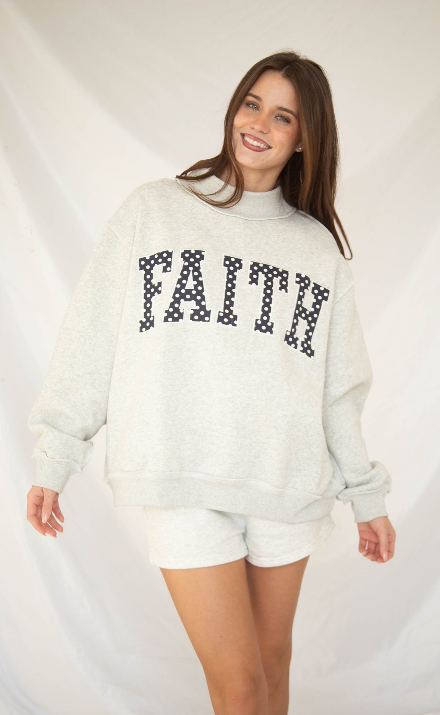 faith embroidered mock neck sweatshirt - polka dot