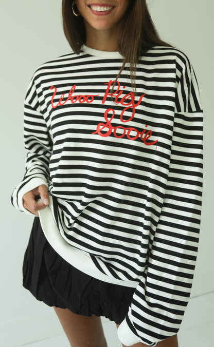 wooo pig sooie stripe sweatshirt - black