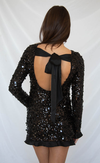 show me your mumu: maddison ruffle dress - black metallic sequins
