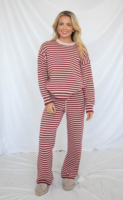 stay with me striped set - burgundy pink