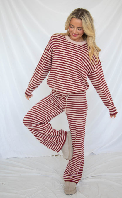 stay with me striped set - burgundy pink