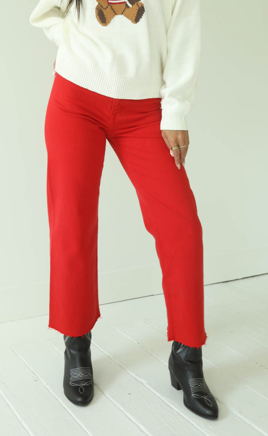pistola: penny crop high rise wide leg jeans - ruby