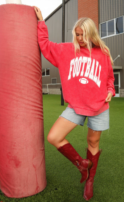 charlie southern: football corded sweatshirt - red